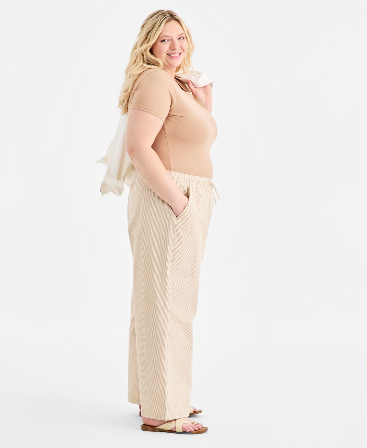 Plus Size Striped Wide-Leg Pull-On Pants