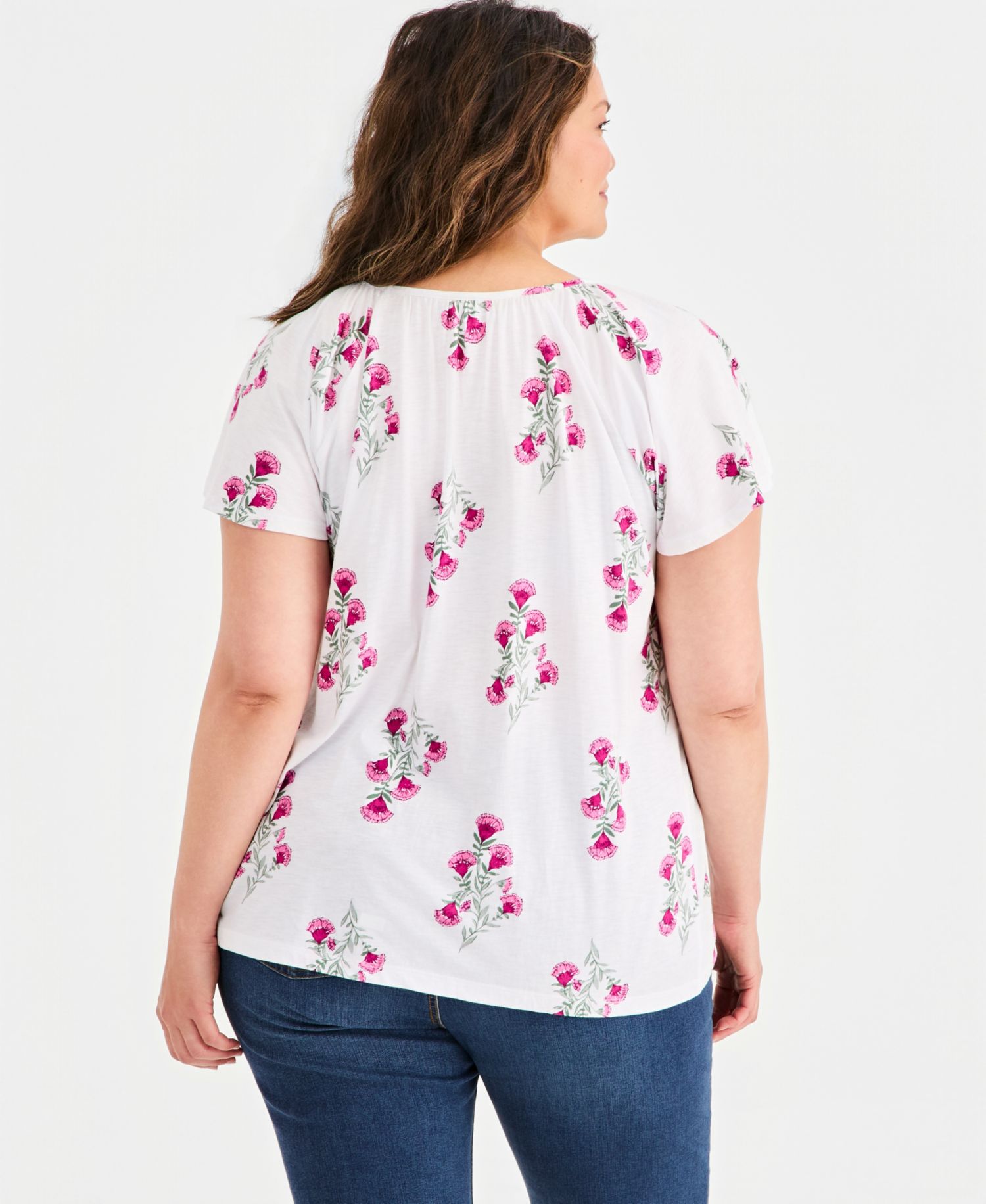 Plus Size Printed Scoop-Neck Flutter-Sleeve Top