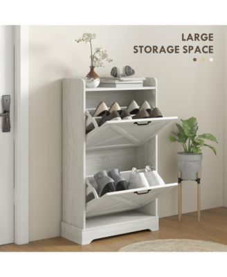 Slim Shoe Cabinet with 2 Flip Drawers and Adjustable Shelves,