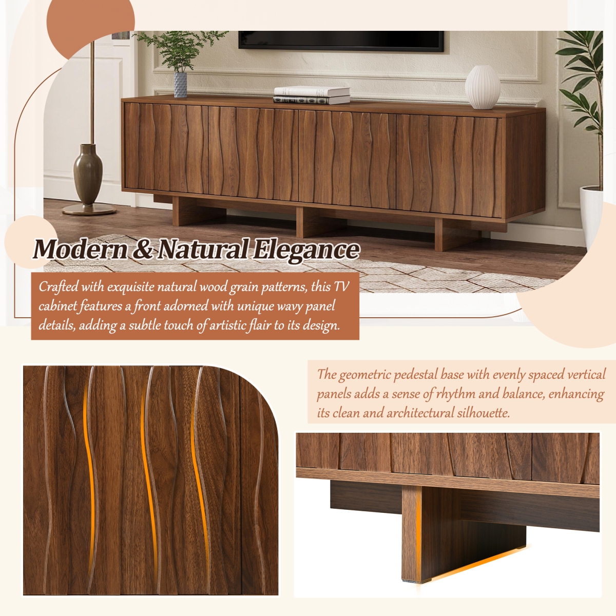 Streamdale Furniture Retro Wood Grain Tv Stand for TVs up to 75", Rustic Media Console