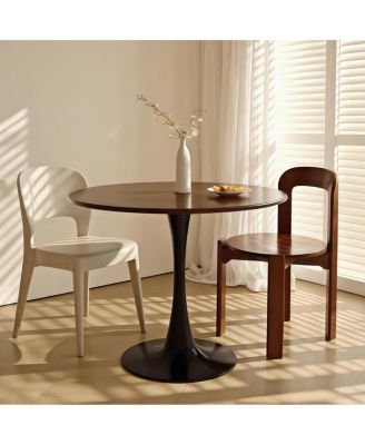 Walnut Round Dining Table, 31.5" Modern MDF & Steel Kitchen Table