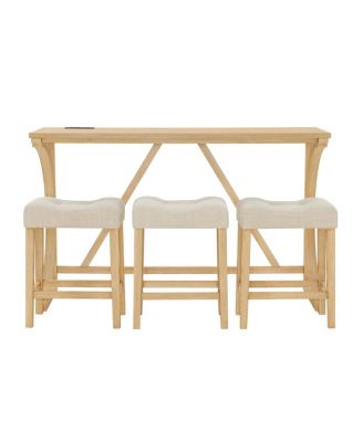 59" Bar Table Set with 3 Stools & Power Outlet