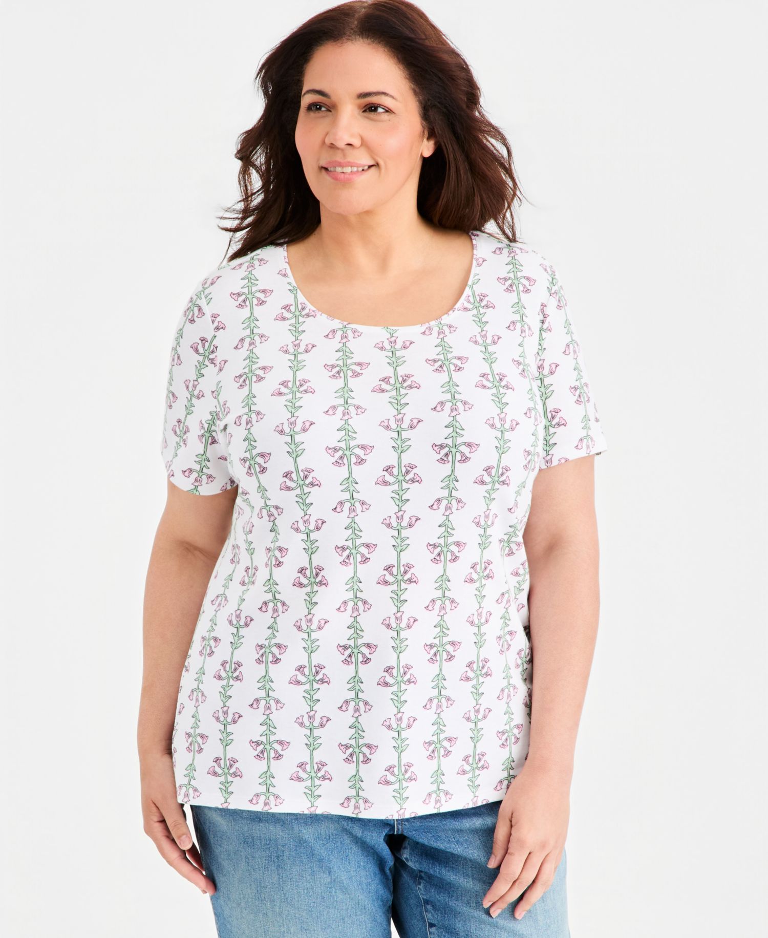 Petite Printed Short-Sleeve Scoop-Neck Top