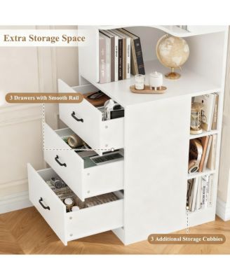 Corner Bookshelf L-Shaped 4-Tier 3 Drawers 3 Cubbies