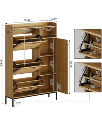 Rattan Shoe Cabinet with 3 Flip Drawers and 4 Tier Storage Freestanding Organizer Adjustable Shelves Bedroom