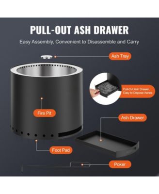 15 Inch Smokeless Wood Burning Fire Pit with Removable Ash Pan, Stainless Steel