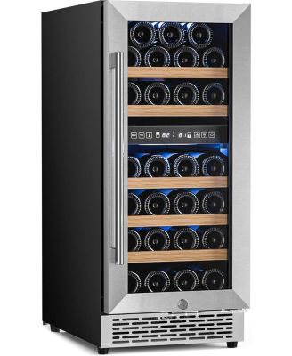 15" Wine Cooler, 27 Bottle Dual Zone Wine Fridge, 3.1 Cu.Ft