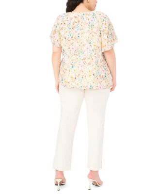 Plus Size V-Neck Tulip Short-Sleeve Blouse