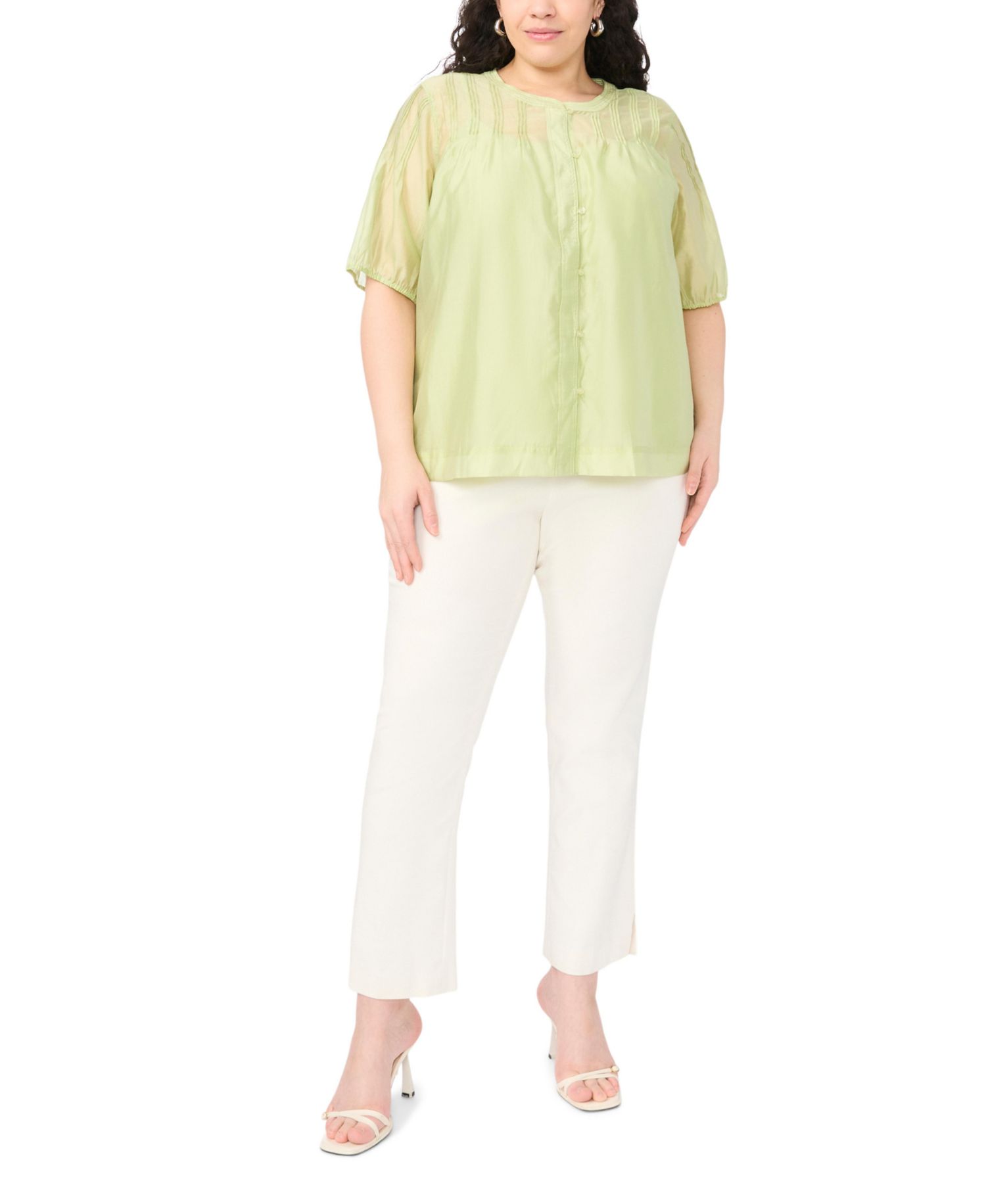 Plus Size Puff-Sleeve with Front Pleats Top