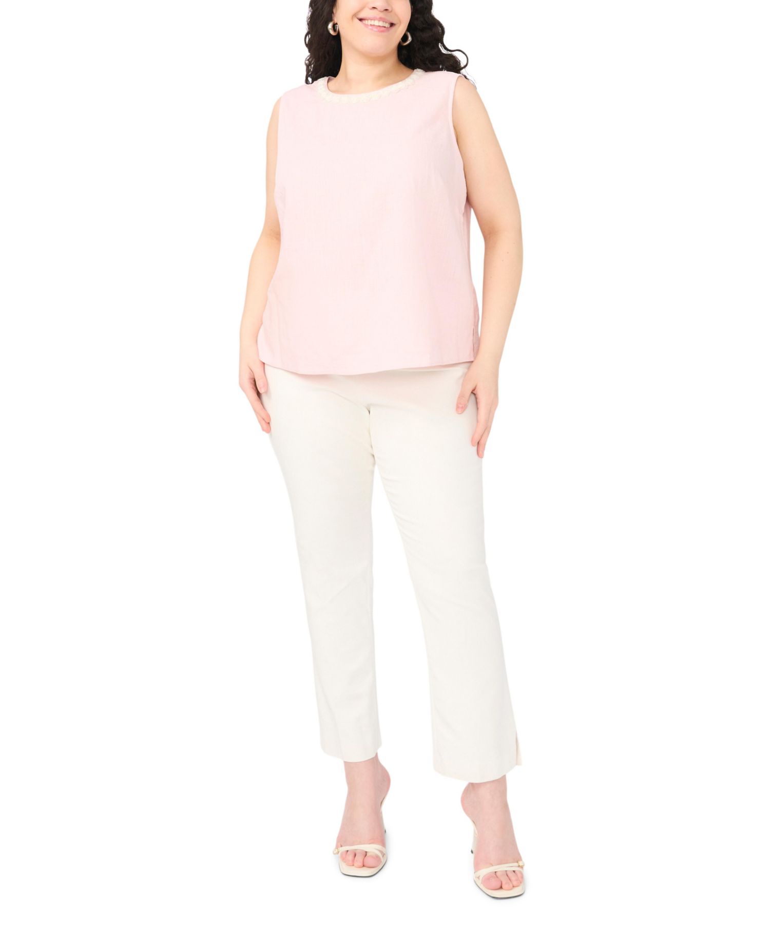 Plus Size Sleeveless Crewneck Blouse