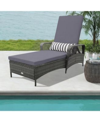 2 PCS Outdoor Chaise Lounge Chair Patio Recliner w/ 6-Level Backrest Cushion