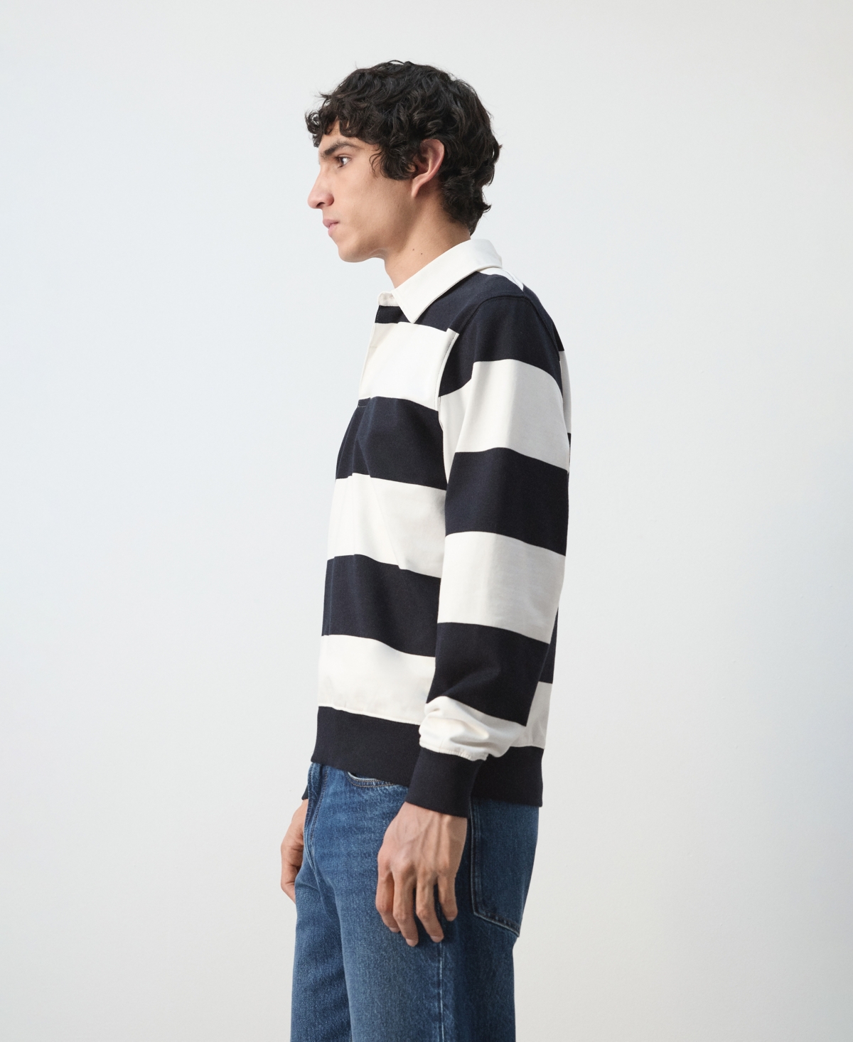Mango Men's Cotton Striped Polo Sweatshirt