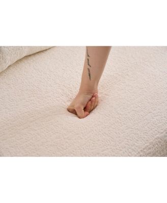 Curved Off-White Chenille Loveseat Couch with 3 Pillows