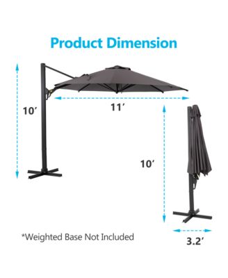 11 Ft Cantilever Patio Umbrella with 360° Rotation & Tilt (No Base)