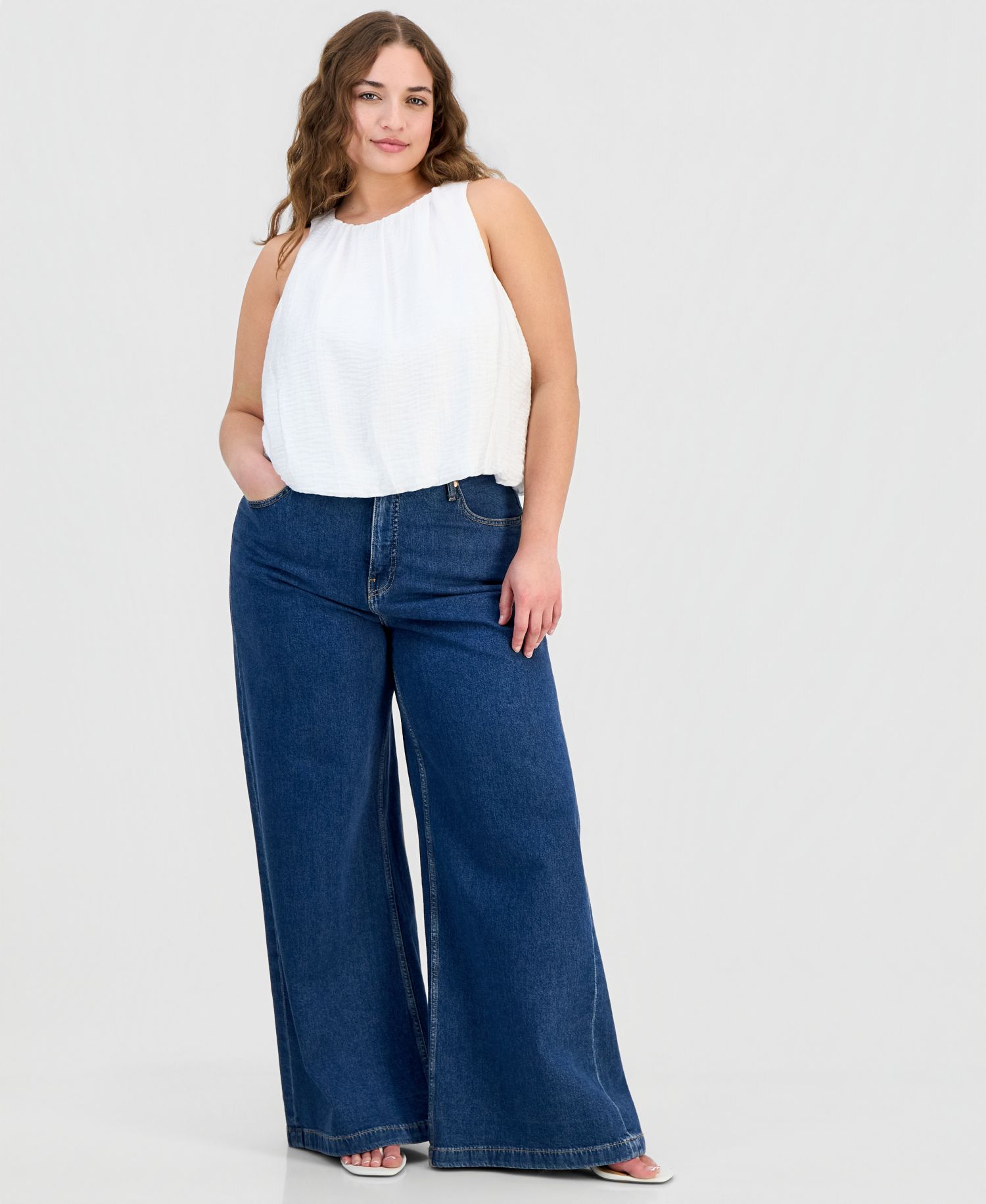 Trendy Plus Solid Bubble-Hem Round-Neck Tank