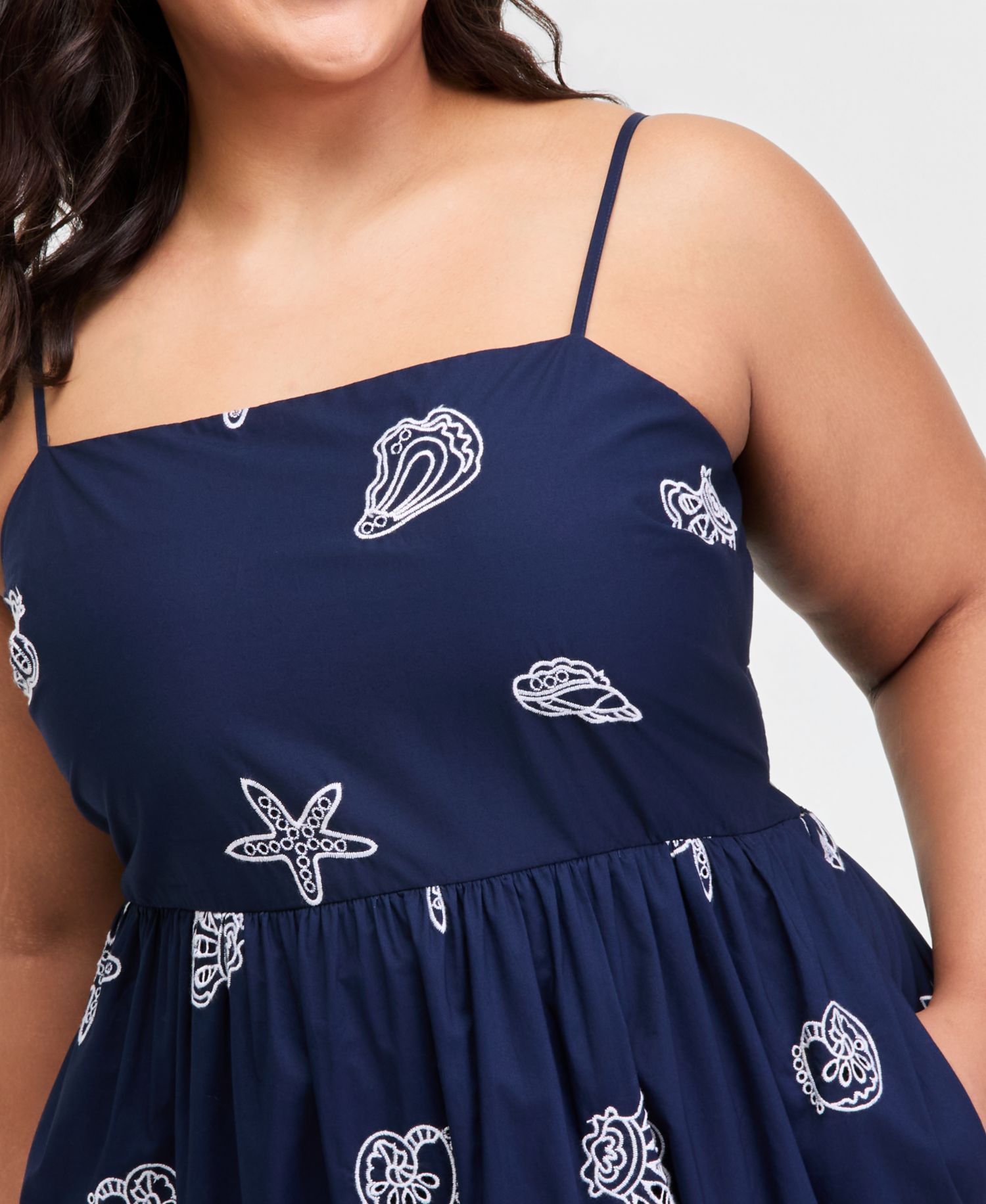 Plus Cotton Back-Cutout Tiered Midi Dress