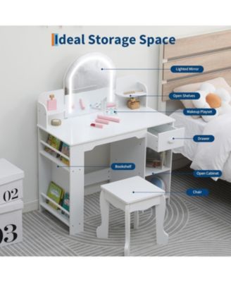 Kids 2-in-1 Vanity Set with Lighted Mirror and Stool