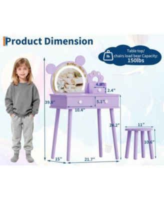 Kids Wooden Vanity Table and Chair Set with Touch Control Lighted Mirror and Drawers