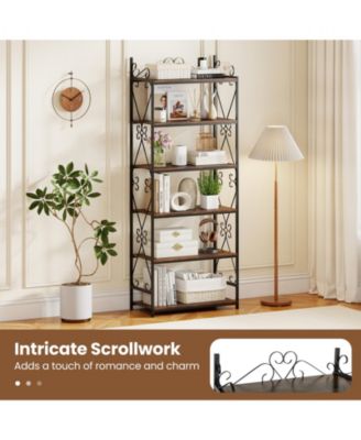 6-Tier Bookshelf Industrial Bookcase with 2 Anti-Tipping Kits and Metal Frame