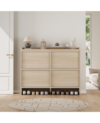 Shoe Cabinet with 4 Flip Drawers, Hidden Shoe Storage Organizer for Entryway, Wooden Shoe Rack with Adjustable Shelf
