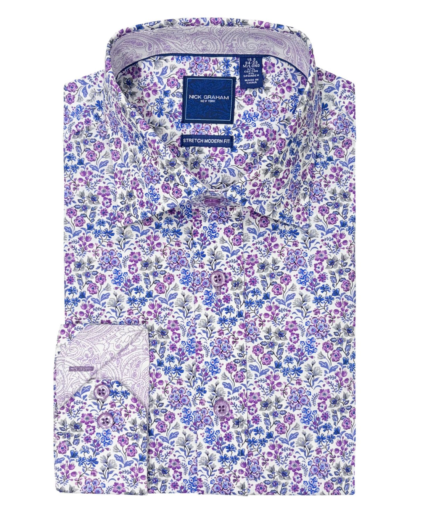 Мужская рубашка Nick Graham Brighton Floral Print Dress Shirt, цвет: Фиолетовый — фото 7