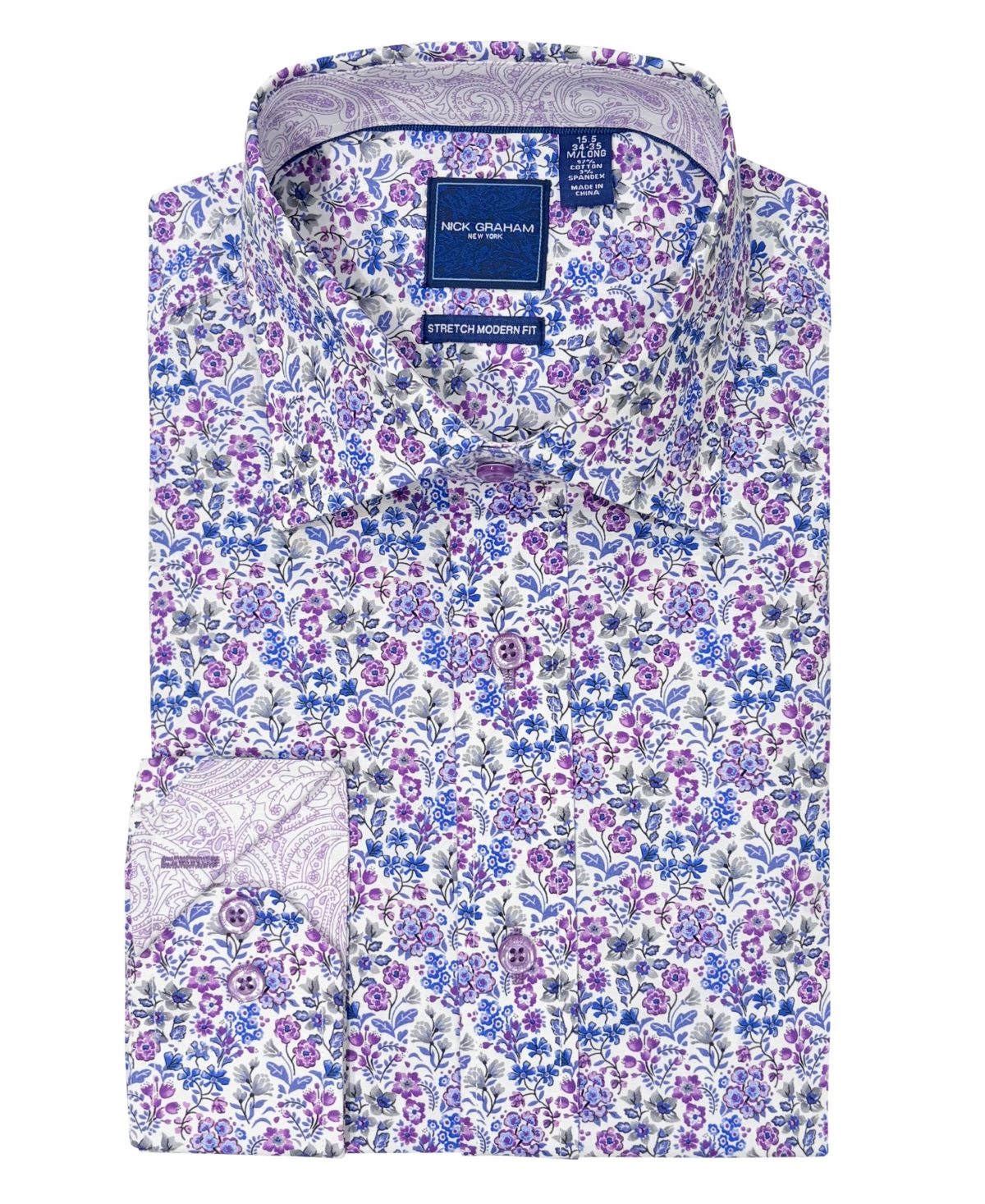 Nick Graham Men's Brighton Floral Print Dress Shirt - Purple