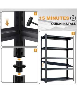 59" Wide Black Metal Shelves with 5 Removable Dividers