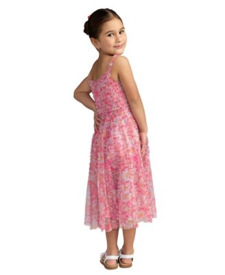 Big Girls Mesh V-Neck Floral Print Mini Dress