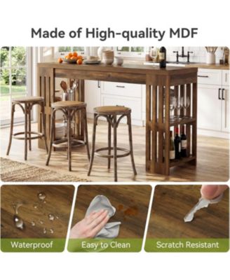 63 Inch Bar Table, Wooden Bistro Table, Large Home Bar Unit with Wine Rack