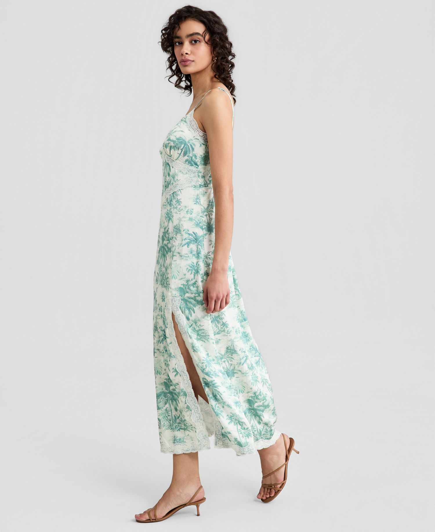 Women's Printed Lace-Trim Maxi Dress