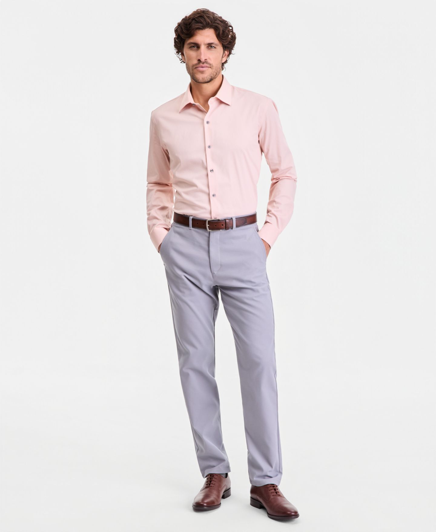 Мужская рубашка Alfani Slim-Fit Solid Dress Shirt, цвет: Абрикосовый — фото 2