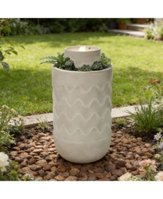 27" Outdoor Fountain with Planter, Resin Water Fountain Outdoor with LED Light, Garden Waterfall Fountain for Patio, Porch