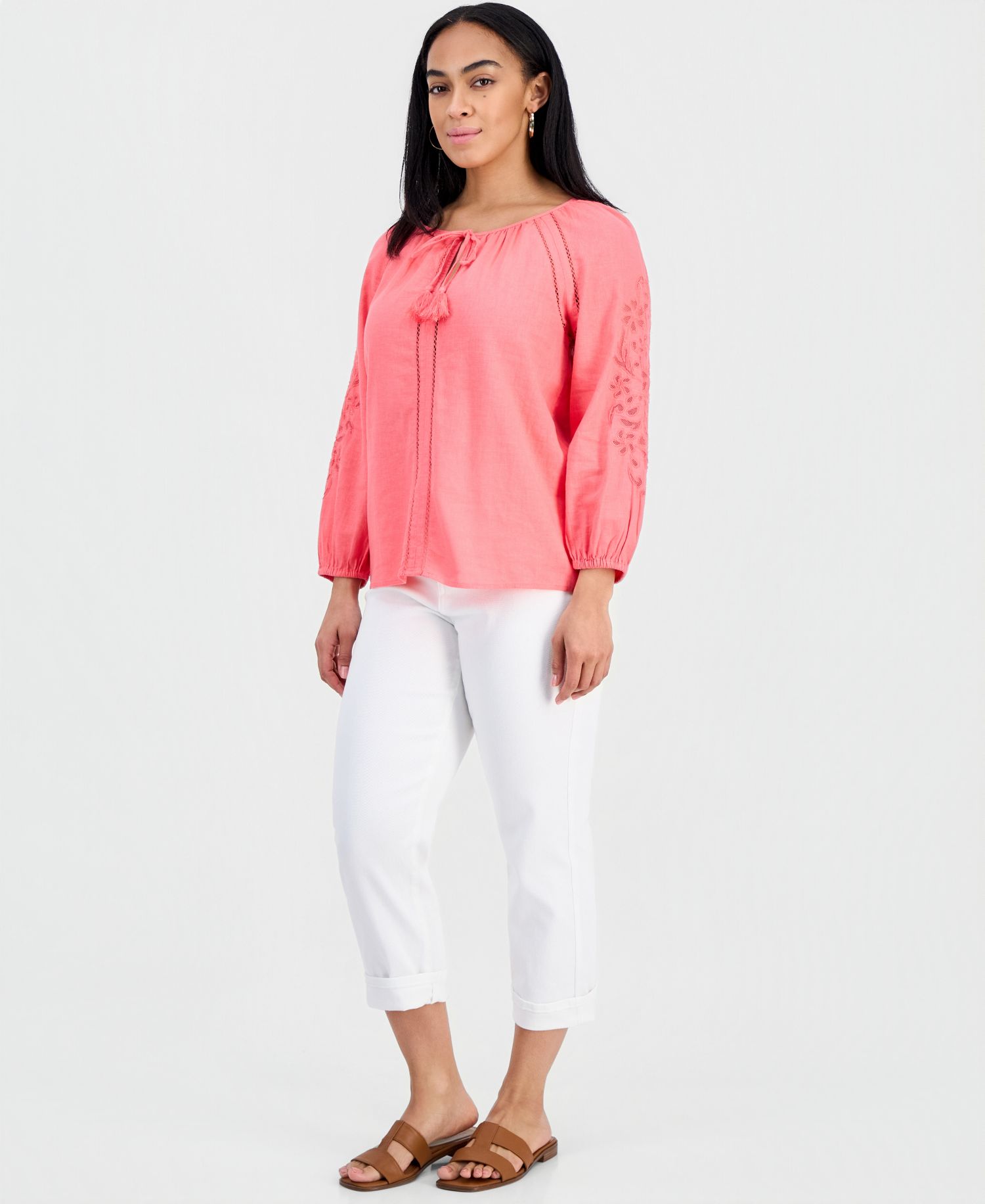 Women's Linen Blend Embroidery Top