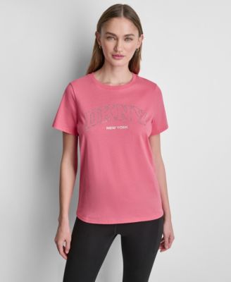 Women's Rhinestone Varsity Logo Relaxed Fit Pull-On T-Shirt