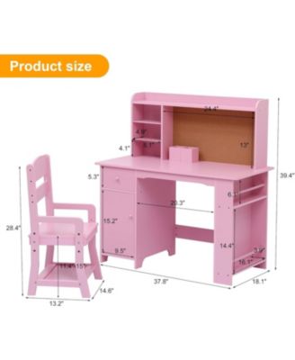 Kids Desk and Chair Set, Wooden Study Table with Storage Shelf, Bulletin Board, Children School Learning Desk Set, Writing Table