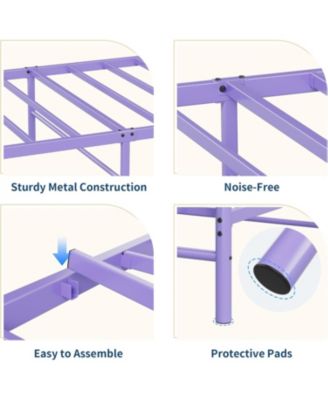 Twin Kids Bed Frame with Headboard & Footboard, Heart-Shaped Metal Platform Bed, Strong Steel Slats, Noise-Free, No Box Spring