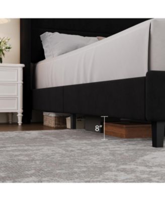 King Velvet Bed Frame with Wingback Headboard, Upholstered Platform Bed, No Box Spring Needed