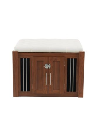 Walnut Luxury Dog Crate Side Table with Storage Ottoman and Removable Cushion