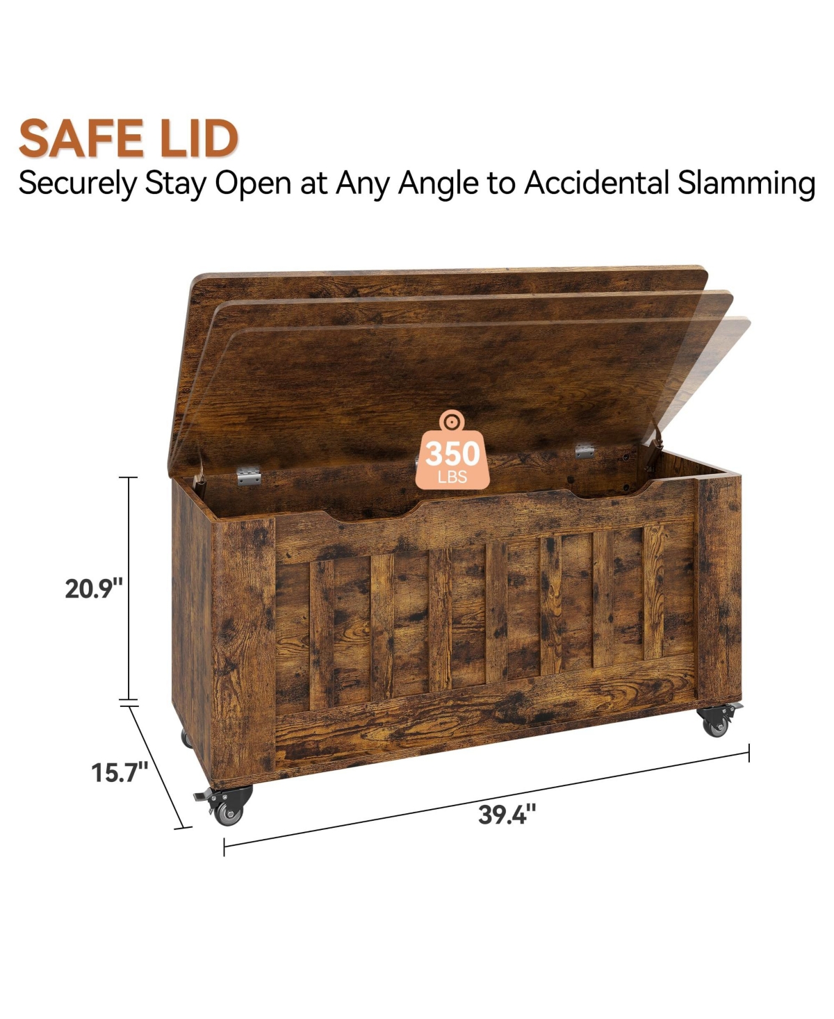 gaomon 39.4" Rolling Wooden Storage Chest and Blanket Bench with Safety Hinges
