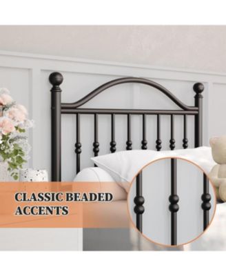 Metal Platform Bed Frame with Decorative Headboard & Footboard, Heavy Duty Steel Slats, Underbed Storage