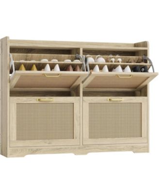 Entryway Shoe Cabinet with 4 Flip Drawers, Durable and Stylish, Hidden Freestanding Wood Breathable Wide Shoe Rack.