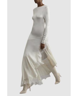 Women's Slinky Lace Asymmetric Maxi Dress