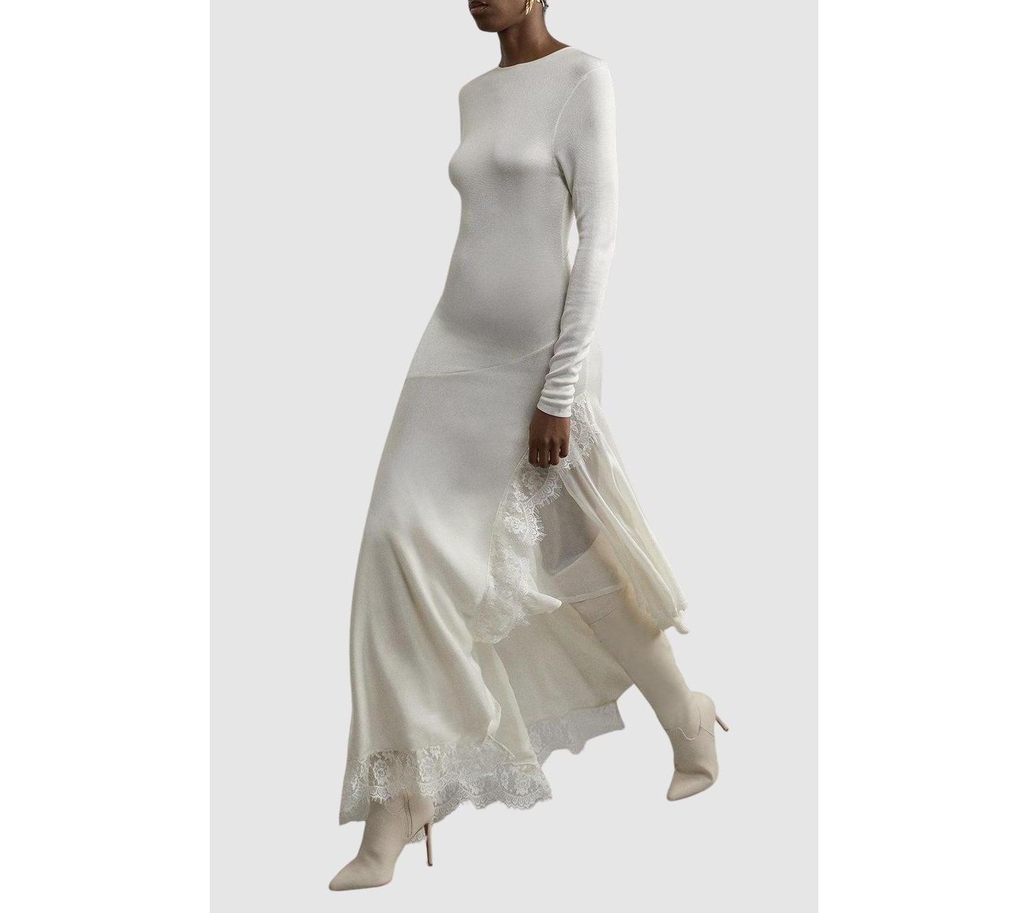 Women's Slinky Lace Asymmetric Maxi Dress