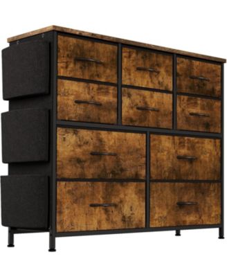 10 Drawers Fabric Storage Drawer, Dressers & Chest of Drawers with Side Pockets, Hooks, Wood Tabletop for Closet, Living Room