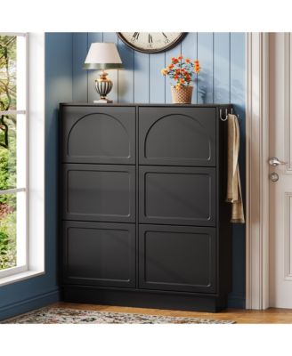 Modern Elegant Narrow Tipping Bucket Shoe Cabinet with 6 Flip Drawers