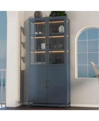 76.75" Tall Display Cabinet with Glass Doors and LED Lights