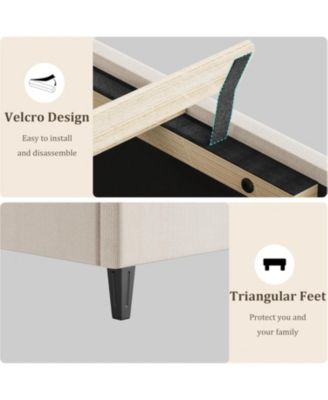 Full Size Platform Bed Frame with Adjustable Upholstered Headboard, Modern Wooden Slats Support, Triangular Legs, Easy Assembly