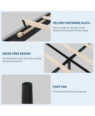 Frame with Charging Station, Corduroy Upholstered Platform Bed with Headboard Shelf, Wooden Slats, Noise Free, Easy Assembly