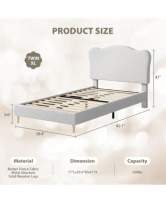 Kids Twin XL Platform Bed Frame with Adjustable Headboard, Sherpa Fleece Upholstery, Sturdy Wood Slats