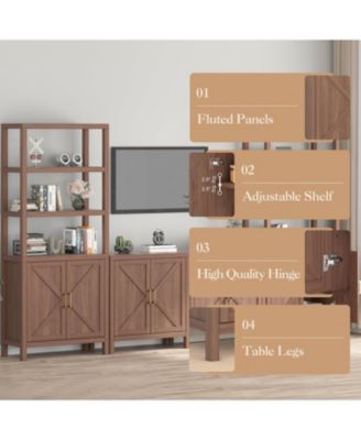 Farmhouse Oak Sideboard Buffet Cabinet - x-Shaped Door Kitchen Storage Cabinet with Adjustable Shelves for Hallway Entry Living Room